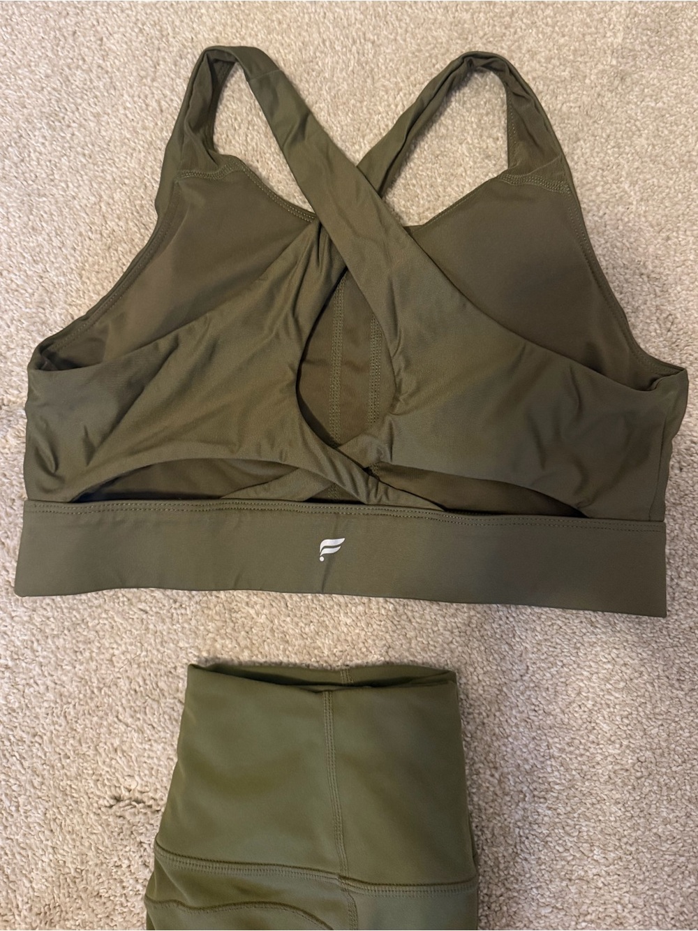 Fabletics Olive Green High-Waist Leggings with Matching Crossback Sports Bra - Picture 2 of 4